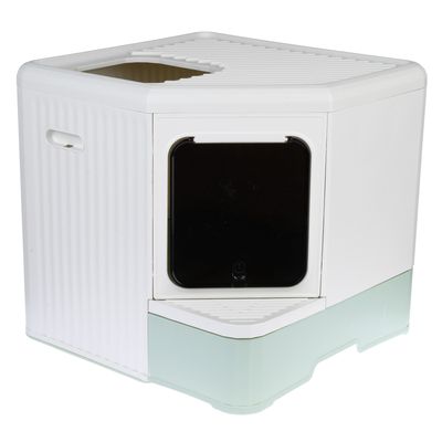 kooa Hop-In toilet, hoekvormige kattenbak met kap, wit-munt